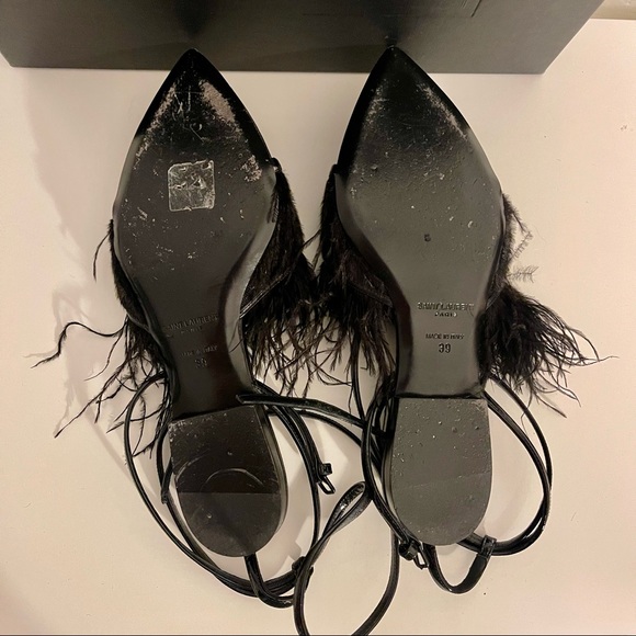 Saint Laurent Era Ostrich Feather Ankle Wrap Sandals - Picture 8 of 8